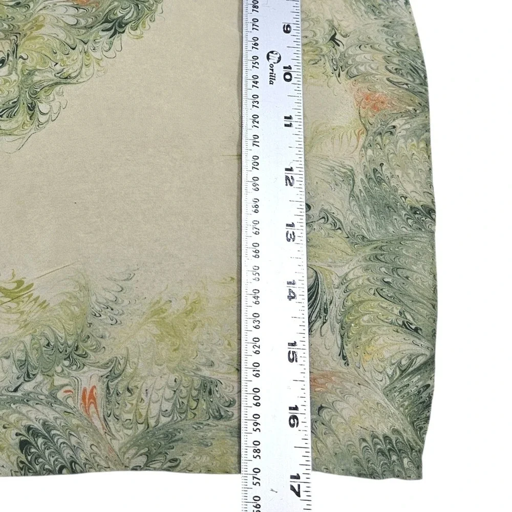 Vintage 60s 70s Green‎ Ivory Marbled Feathered Square Scarf 16.75 in Grandma